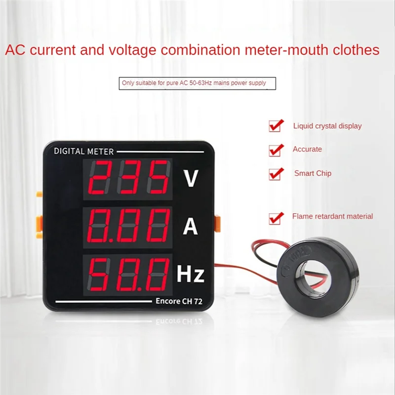 Amperímetro de CA, voltímetro con tres pantallas, medidor de frecuencia de voltaje de corriente, AC50-500V, 10-99,9Hz