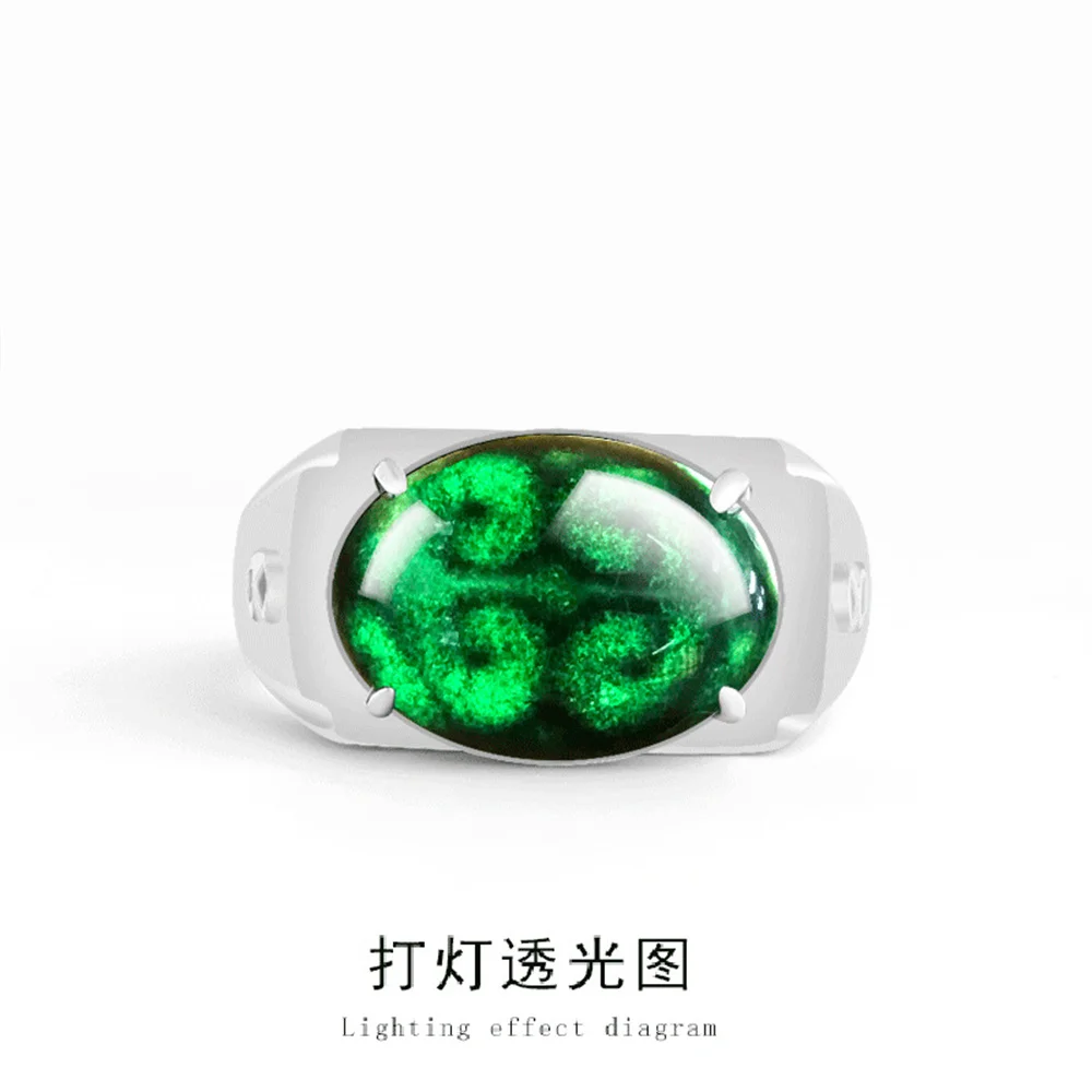 925 Silver Natural Black Jadeite Simple Oval Beads Lucky Finger Ring S925 Adjustable Certificate Luxury Jade Vintage Jewelry