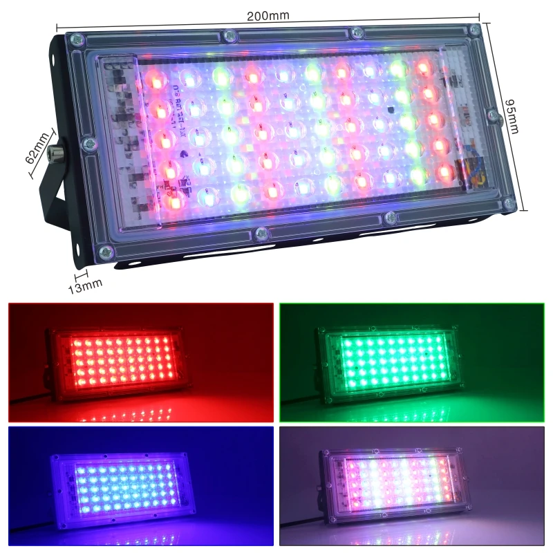 2pcs/lot 50W LED RGB Flood Light Lamp AC 220V Outdoor Floodlight IP65 Waterproof Reflector Led Spotlight with Remote Control