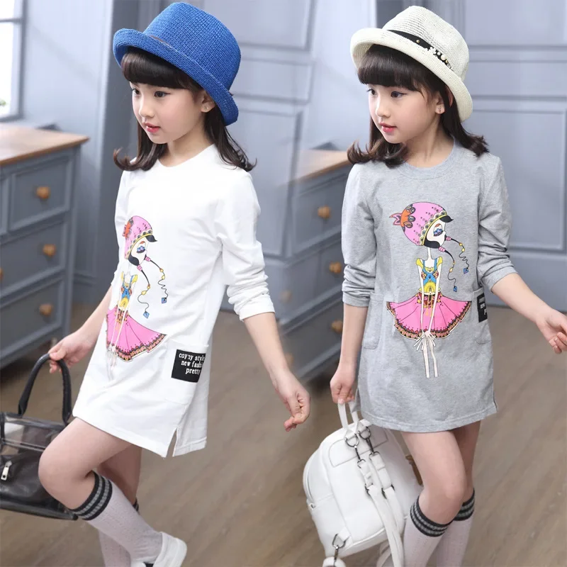 2023 Korean Spring Autumn Children  Long Sleeved Toddler  Dresses Elementary Girl Pullover Sweatshirt O-neck Tops