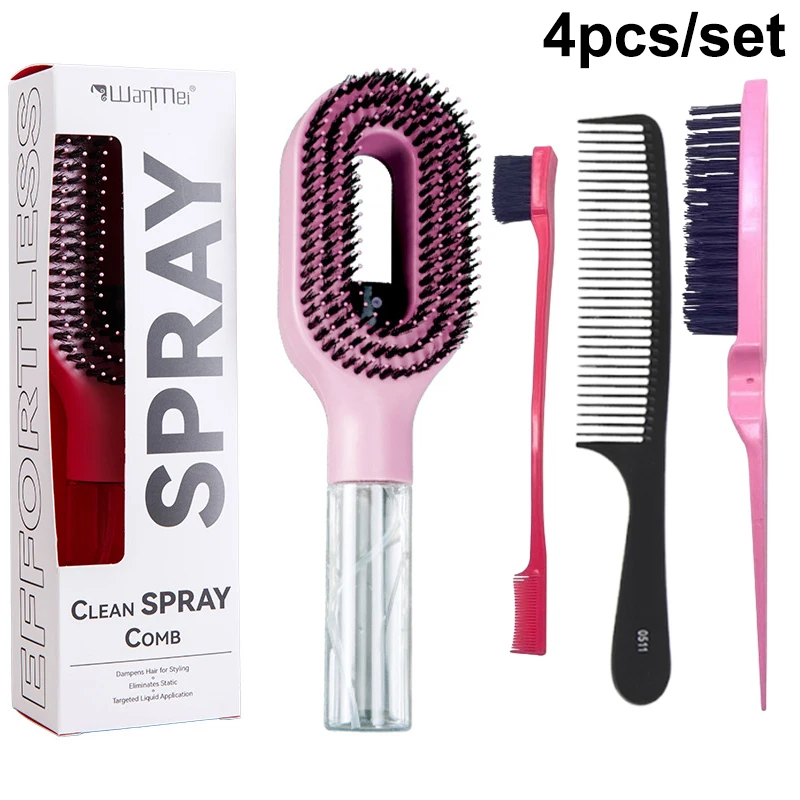 4Pcs Massage Comb Curved Rat Tail Edge Control Brush 2-in-1 Detangling Hydration Styling Set Perfect Salon
