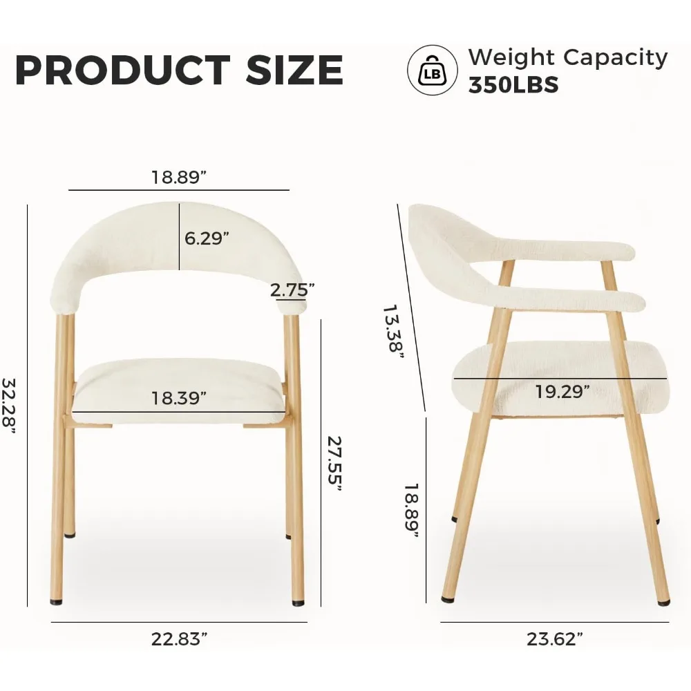 Linen-Dining Chairs Set of 2, Curved Backrest, Metal Legs - Ideal for Modern Farmhouse, Cafes, Living Spaces, Beige