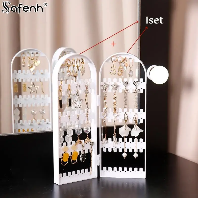 

2pcs/set Clear 120 Holes Plastic Earrings Studs Display Rack Folding Screen Earring Jewelry Display Holder Storage For Stud