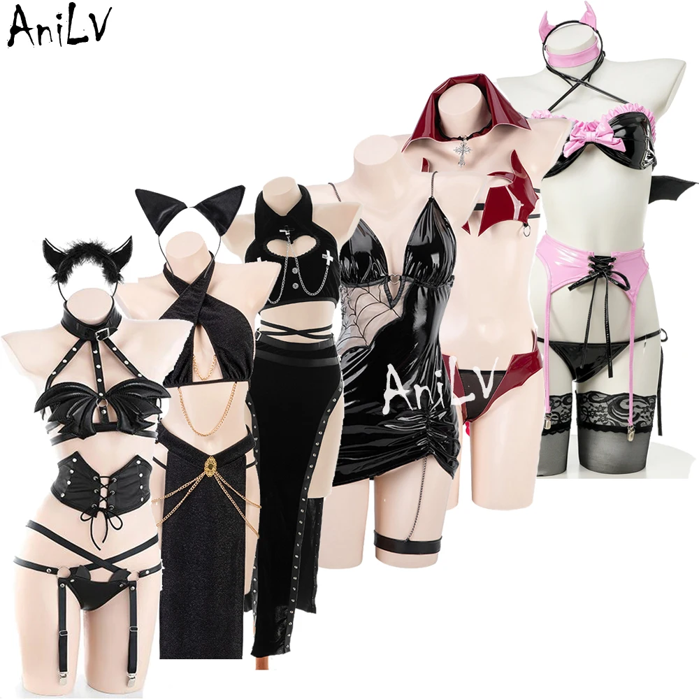 AniLV New 2023 Halloween Demon Series Uniform Cosplay Women Spider Witch Bat Dress Vampire Horror Outfits Set Costumes