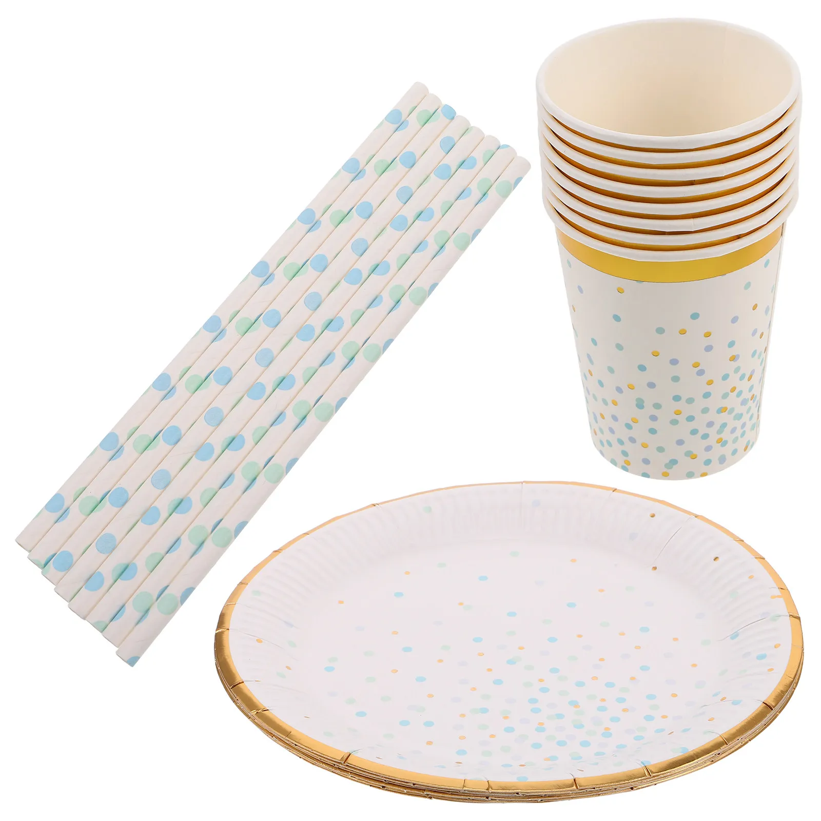 24pcs Blue Disposable Party Dinnerware Set – Plates, Cups & Straws for Birthday, Shower, Tea Party, Holiday, Picnic