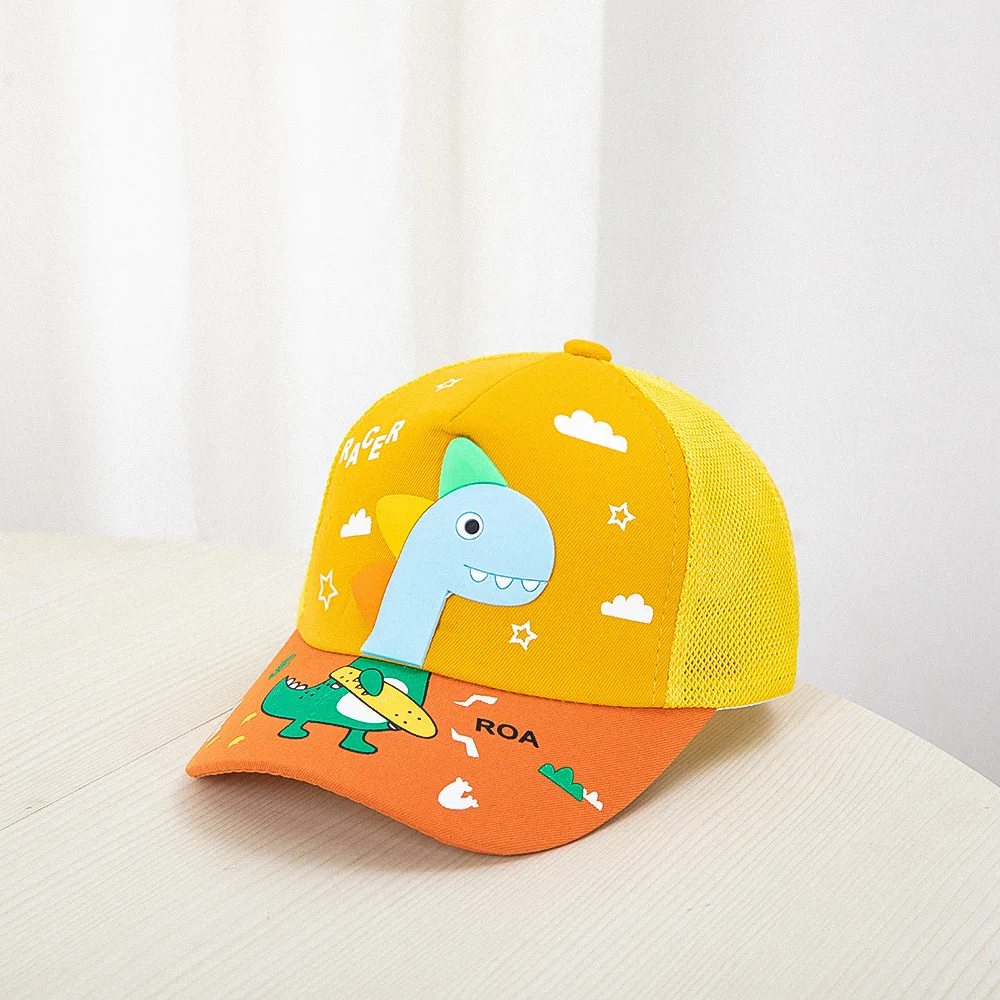 Cartoon Dinosaur Baseball Cap Adjustable Summer Mesh Sun Hat Breathable Baby Boy Peaked Cap For Kids 2-6 Years