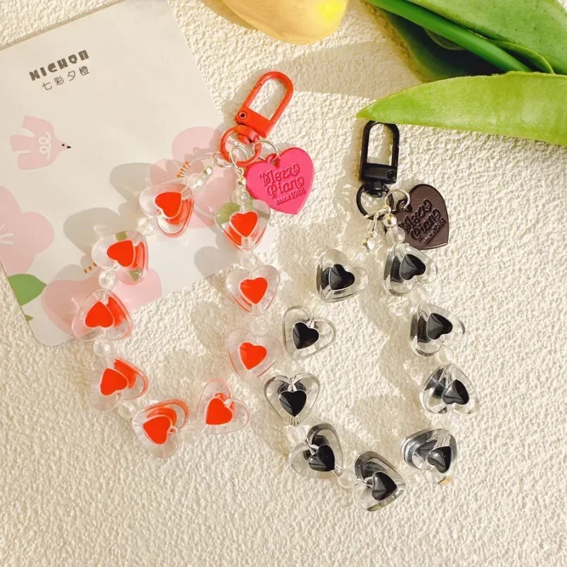 

Crystal Love Heart Lanyard for IPhone Anti-Lost Bracelet for Samsung Mobile Phone Case Wrist Strap Car Keychain Cute Phone Charm