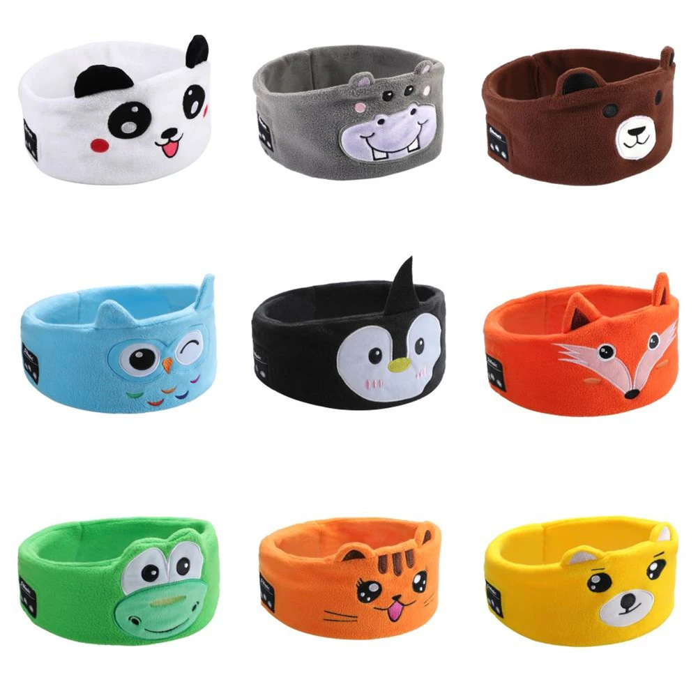 Soft Elastic Comfortable Wireless Music Earphones Kids Animal Sleeping Headphones Eye Mask Bluetooth V5.0 Headsets Headband