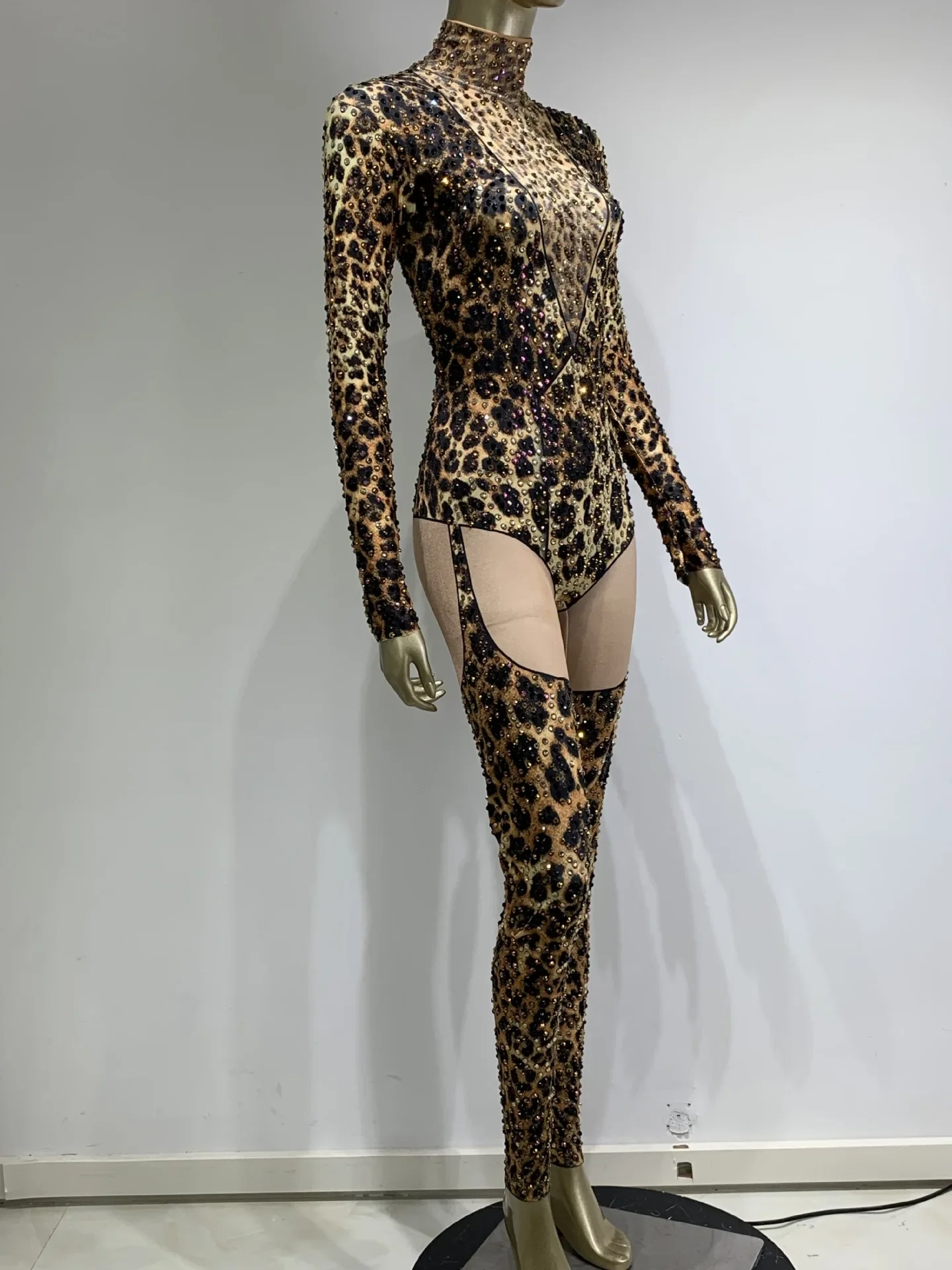 Sexy Leopard Rollkragen High Street Overall Frauen 2024 Nachtclub Strass Dance Performance Kostüm Feiern Bühne Tragen