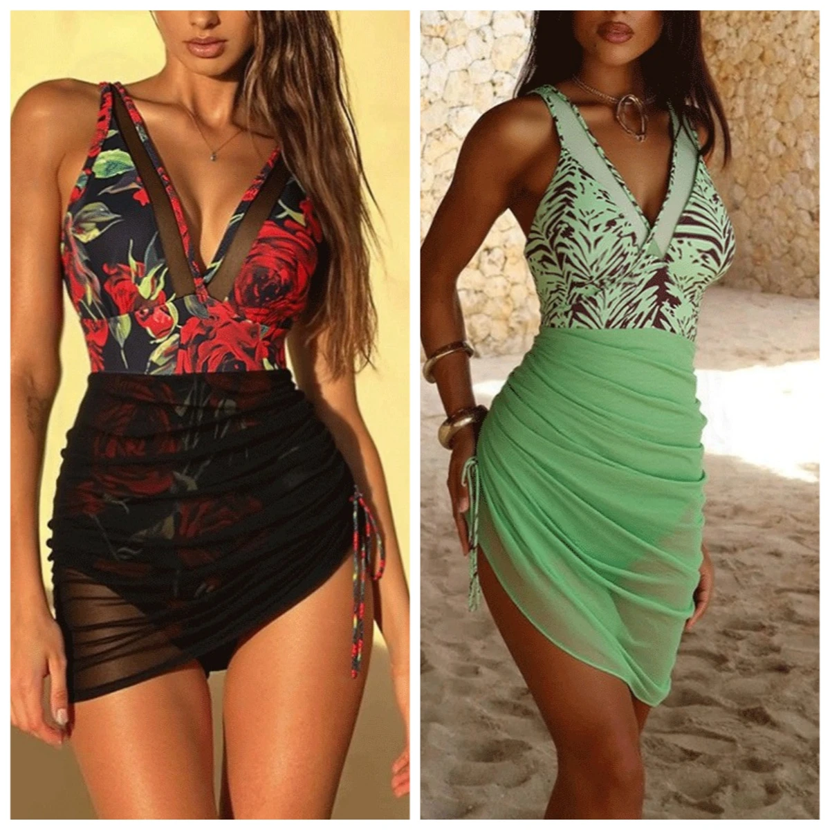 Maillot de bain une pièce à col en V pour femmes, robe de bain, costume de bain, maillot de bain à jupe, pour la plage, les vacances d'été.