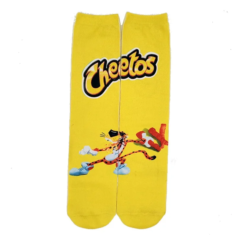 3D Printing Funny Socks Men and Women Unisex Cotton Socks Potato Chips Chocolate Candy Packing Harajuku Long Socks Woman