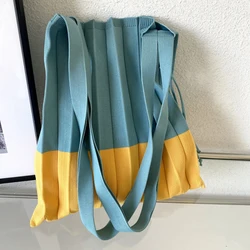 Retro Pleats Crochet Tote Bag Fashion Large Capacity Shoulder Bag Reusable Knitted Handbags Casual Braid Travel Bag for Women