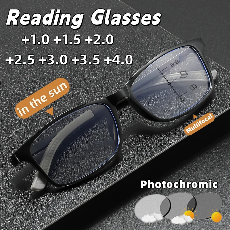 

High Definition Multifocal Photochromic Reading Glasses TR90 Ultra-Lightweight Anti-Blue Light Presbyopia Eyewear +1.0 To +4.0