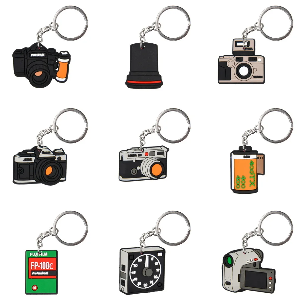 5pcs Colorful Camera Keychains Boys Girls pink yellow Notes Keyrings Kids Black Cross Key Chains D Key Rings For Men Women Gifts