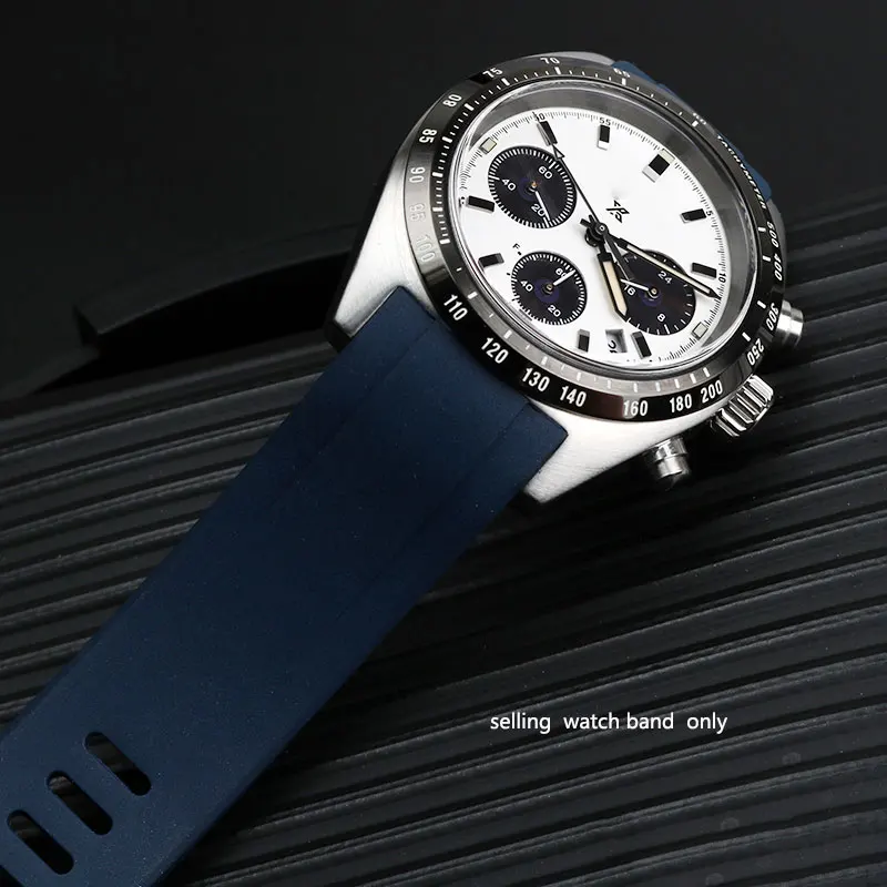 حزام ساعة مطاط فلوري منحني من Seiko ، Pocex Panda Di ، سلسلة SSC813P1 SSC909P1 ثلاثية العينين ، أسود ، 20
