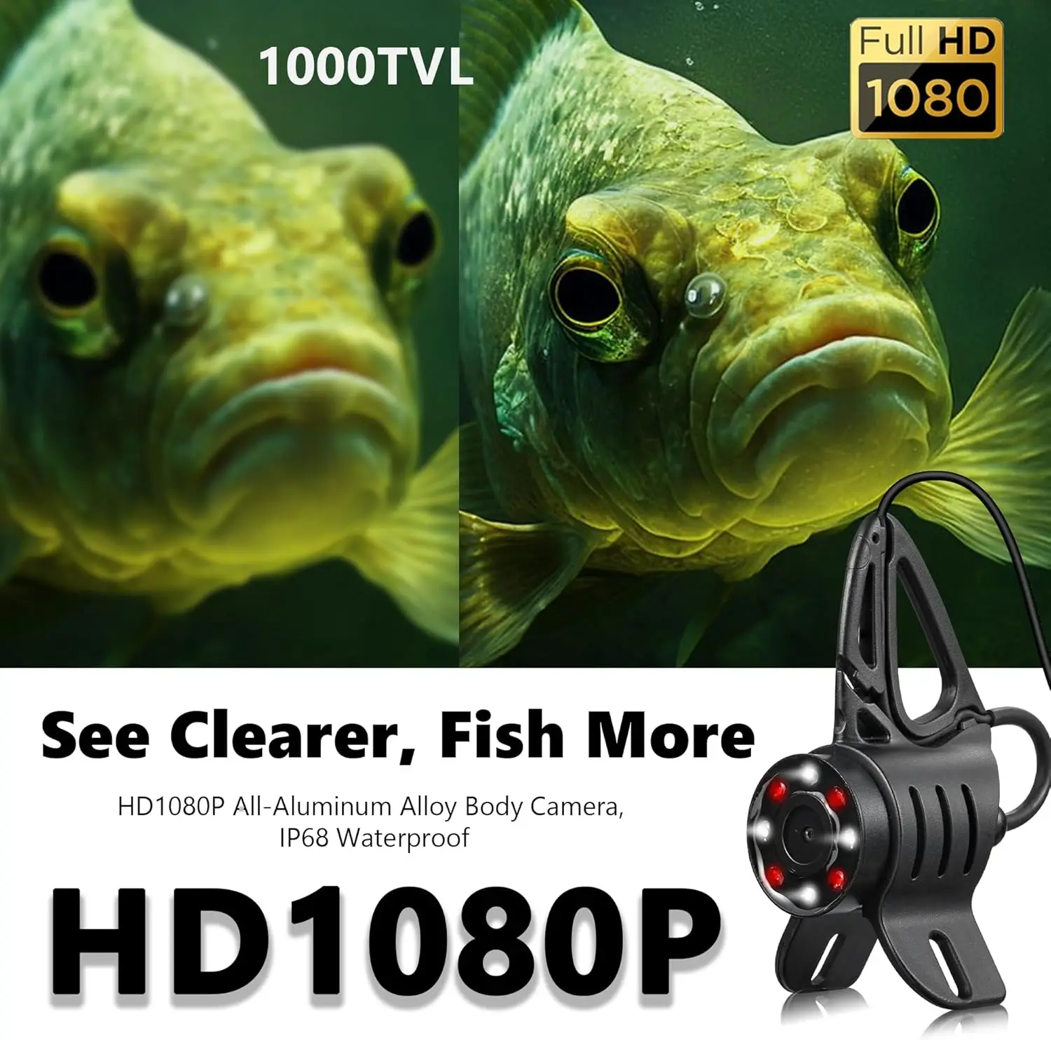 Fishing Camera 7'' HD 1080P (No Need Learn) Ice Fishing Camera w/10,000mAh Li-Battery, IR & LED for Dark, USB-C, Portable Ice Fi