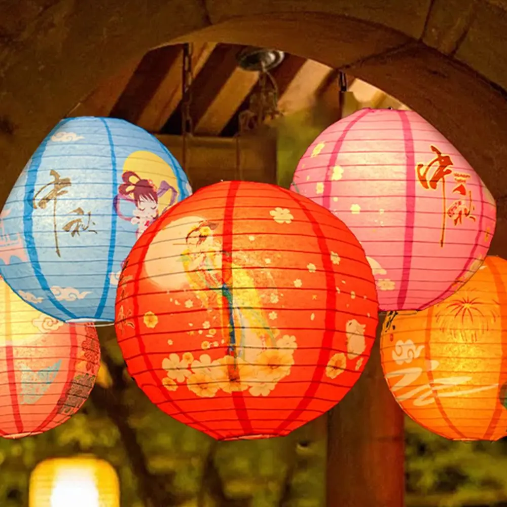 Luminous Chinese Mid Autumn Lantern Traditional Hanging Festival Antique Lantern Good Luck Portable Round Paper Lantern