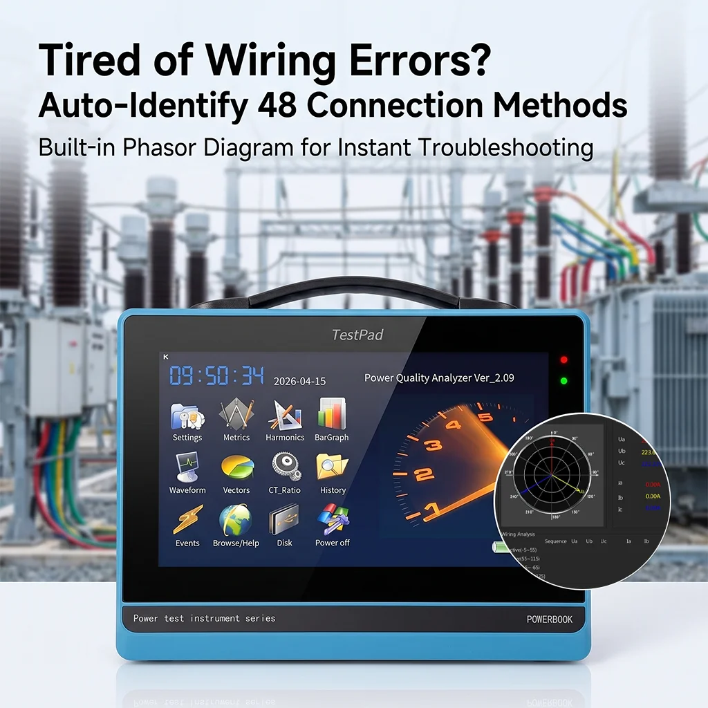3 Phase Electronic Power Quality Analyzer IEC61000-4-30 Standard 10-900V Voltage Harmonic 10-inch LCD 1 Year Warranty 4
