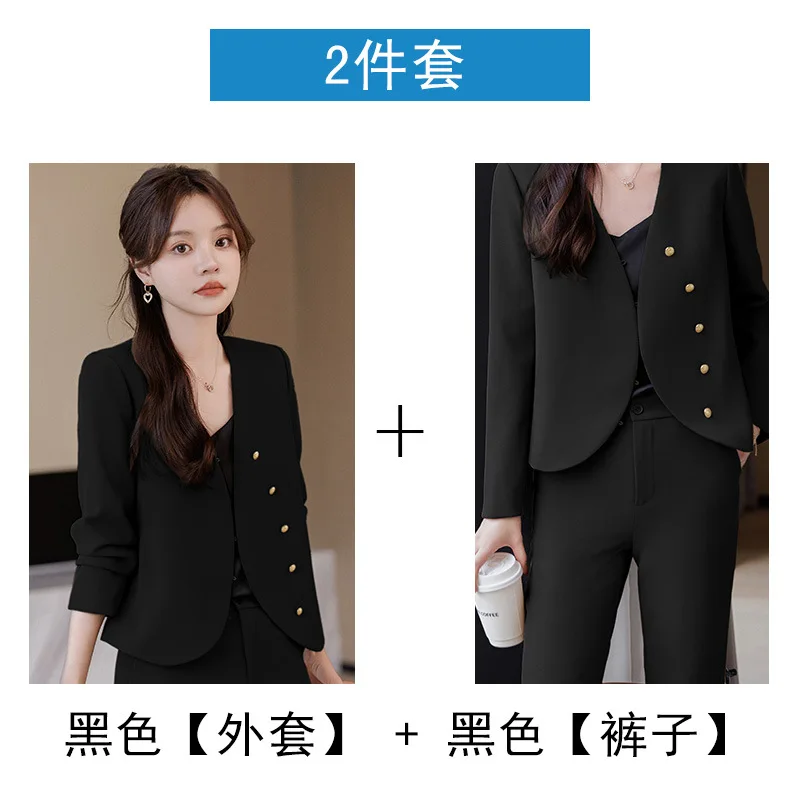 High-End Suit Set for Women Early Spring New Design Sense Casual Jacket Petite Short Collarless Blazer