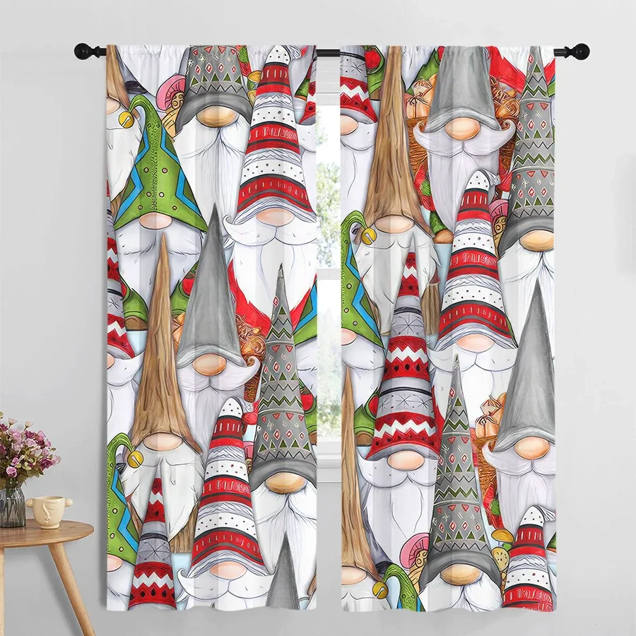 Cute Gnome Family Curtain Waterproof Window Drapes Fun Festive Holiday Home Decor Curtain Panels