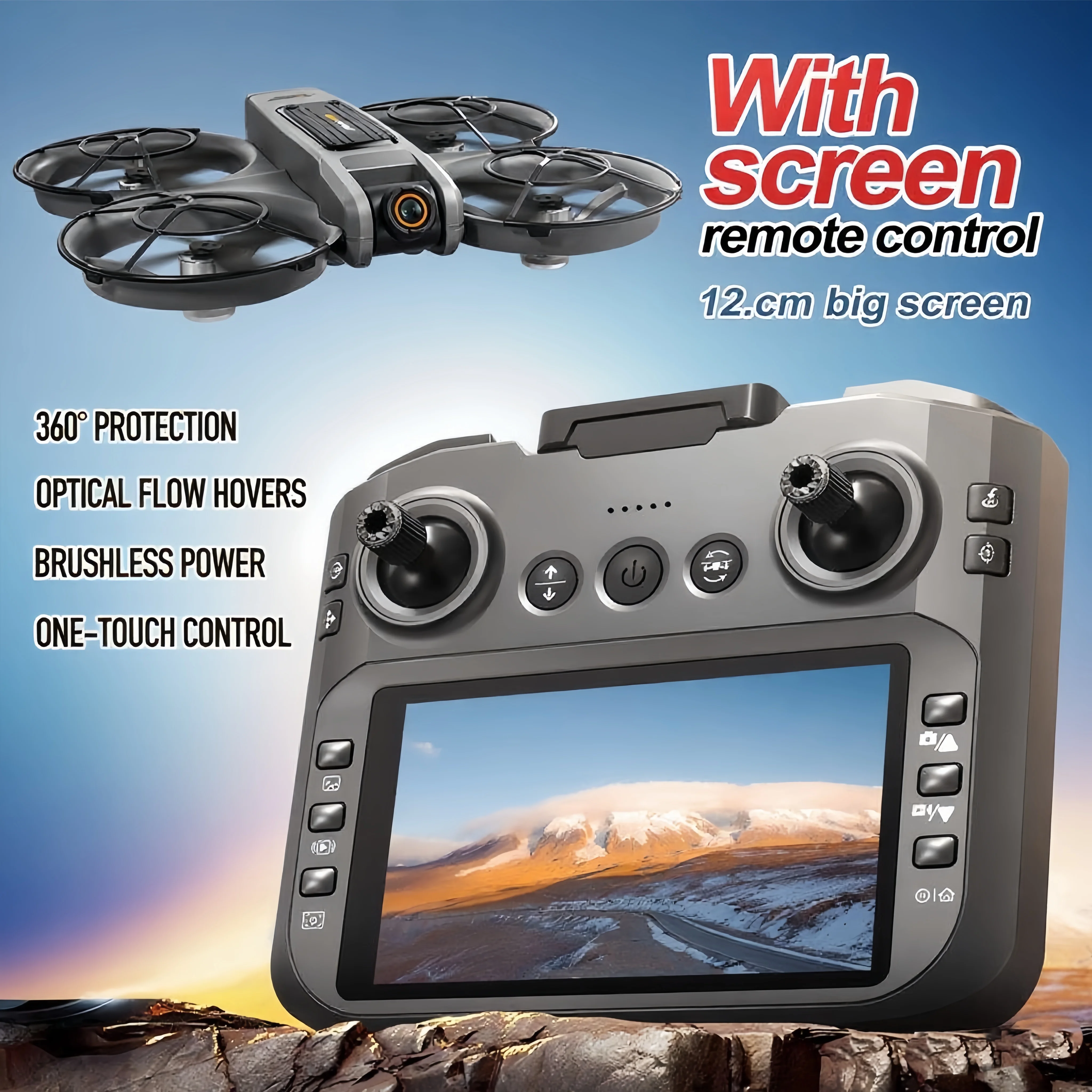 طائرة بدون طيار S156 مزدوجة الكاميرا مع تحكم بشاشة كبيرة، شاشة 4.5 بوصة، تجنب العوائق الذكية، تصميم كامل الضميمة،