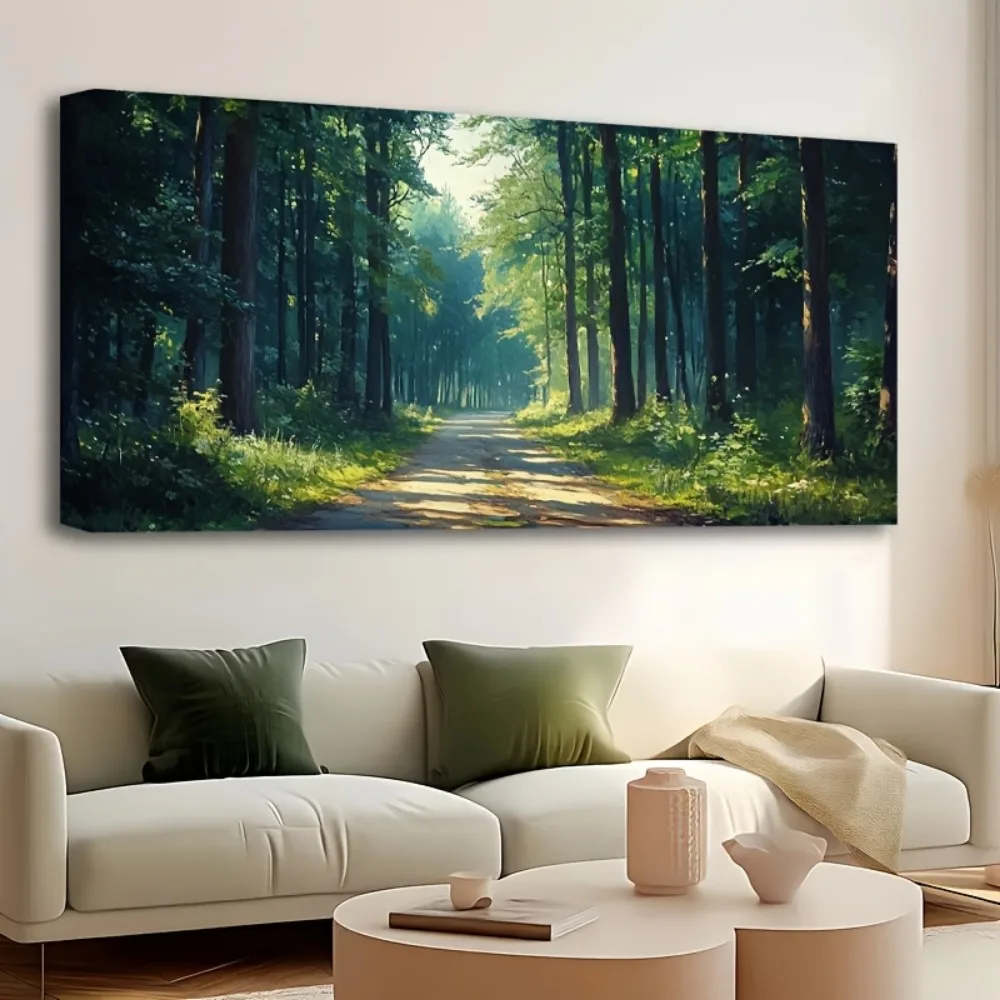 إطار من الخشب الصلب الصنوبر السميك مقاس 1.5 بوصة، لوحة زيتية للغابات مرسومة يدويًا، لوحة زيتية فنية للغابات، ديكور منزلي #3