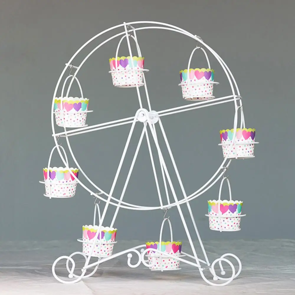 8 Cups Metal Rotating Ferris Wheel Rotating Cupcake Dessert Stand Cake Holder Birthday Wedding Party Cake Stand Display Rack