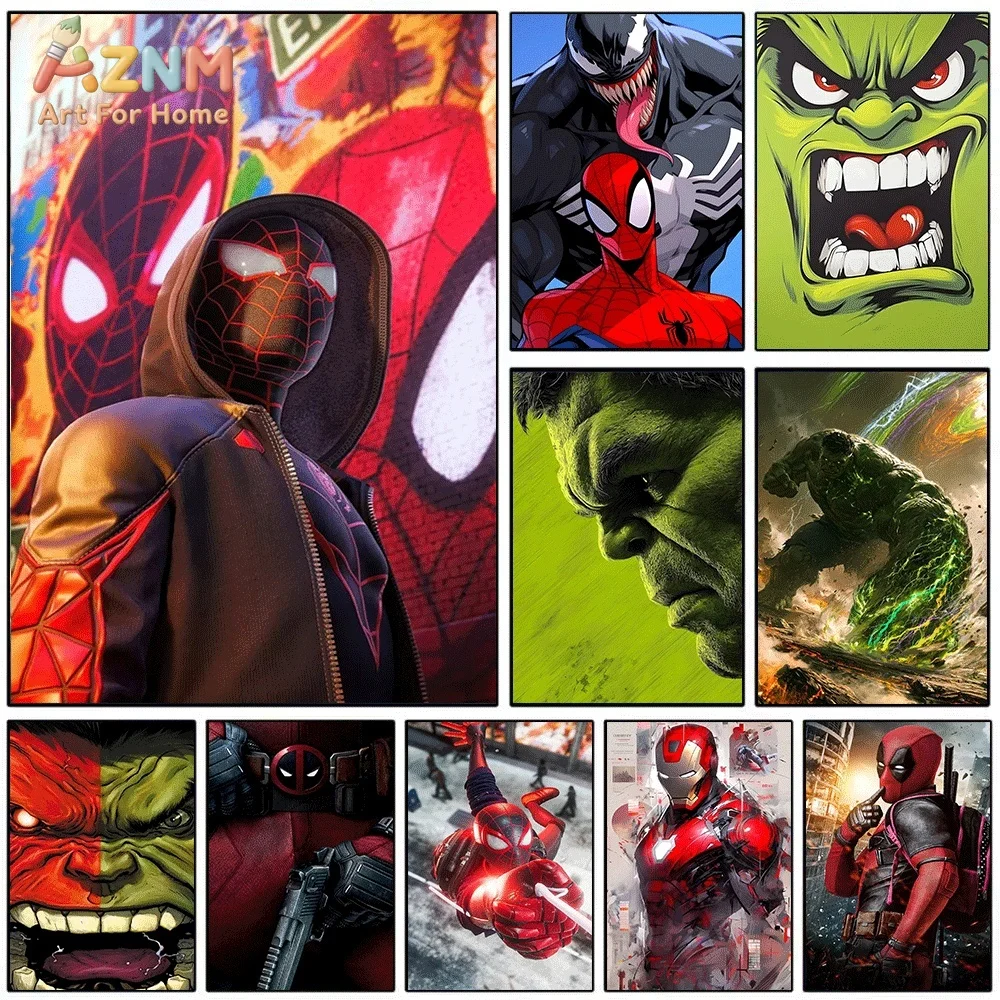 Spider‑Man Miles Morales Superhero Canvas Wall Print, Modern Marvel Hero Character Illustration Art Poster, Unframed Canvas Pa