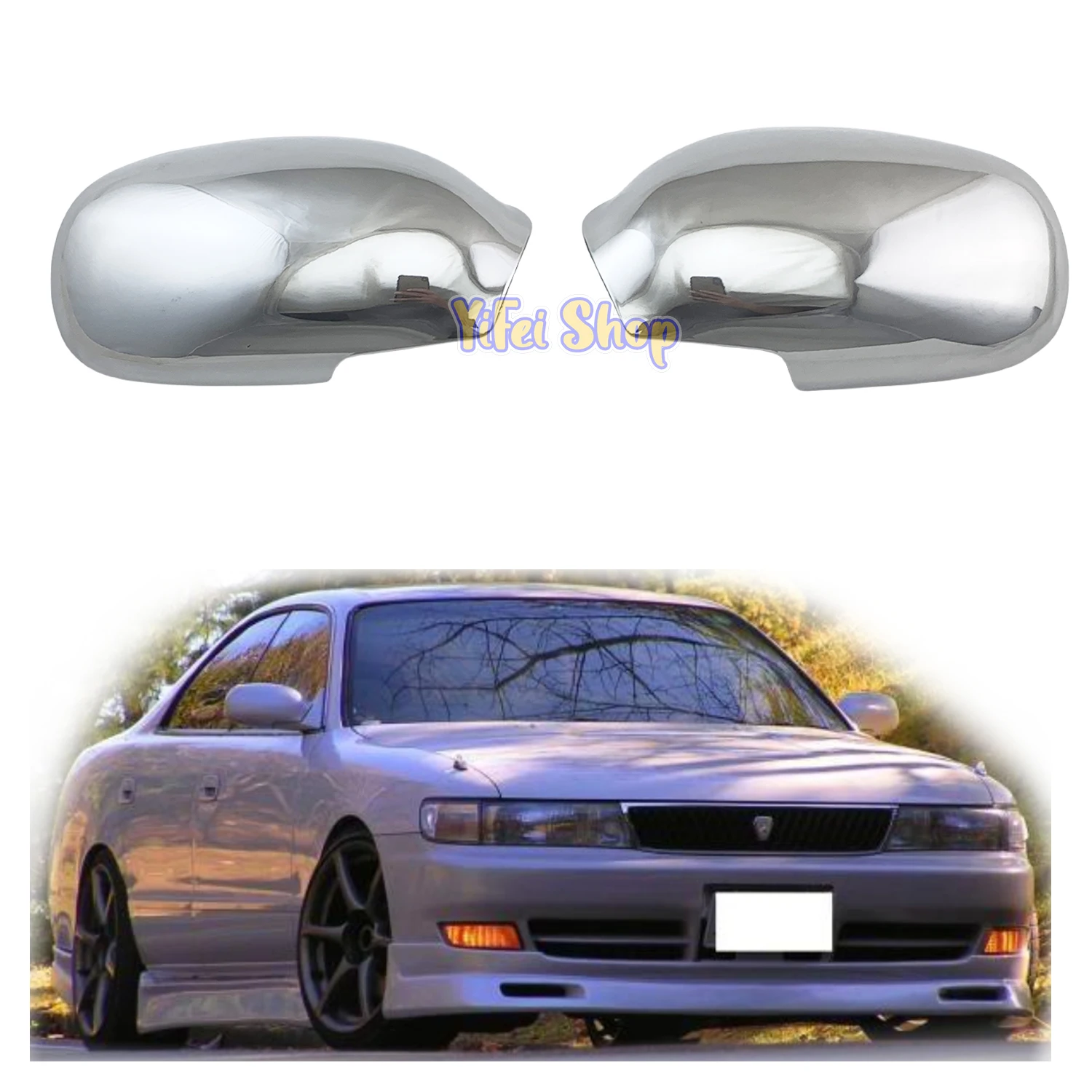 Yifei 2PCS Car Chrome Rearview Accessories Plated Door Mirror Cover Trim 1996 1997 1998 For Toyota Mark II GX90 Grande