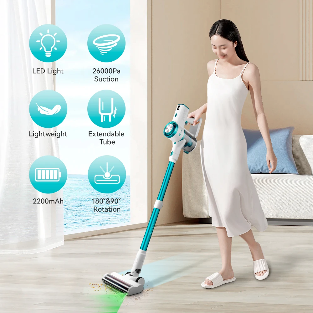

E.LUO Cordless Vacuum Cleaner,27KPa 60mins Powerful Suction Vacuum LED Display,Lightweight Stick for HardFloor/Carpet/Pet Hair