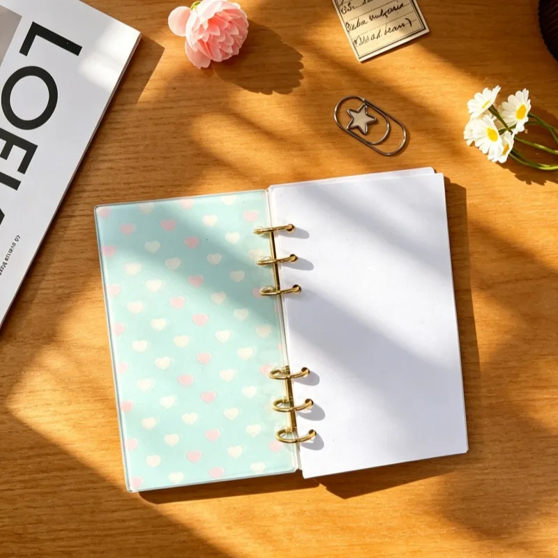 Macaron Heart Series A6A7 Acrylic Loose-Leaf Cover 6-Hole Sweet Style Planner Protective Case Office Stationery