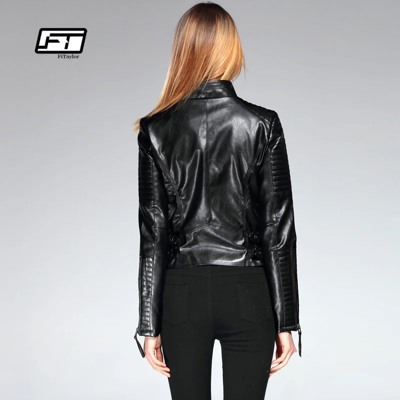 Fitaylor New 2022 giacca corta in pelle PU da donna Slim Fashion Punk Outwear manica lunga moto giacca nera capispalla primavera