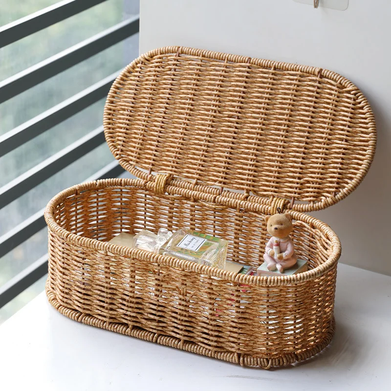 

Bohemian Imitation Rattan Storage Basket Woven Storage Box Dust-Proof Cutlery Frame Home Decoration Basket Kitchen Organizer New