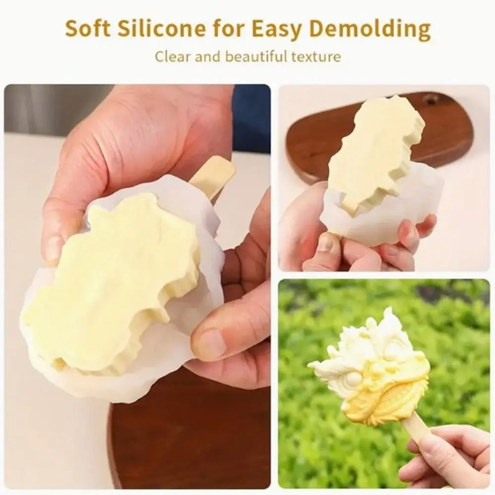 Baking Tools Chinese Style Silicone Popsicle Mold Soft DIY Ice Cream Mold Non-stick Creative Waking Lion Mould Mousse/Pudding