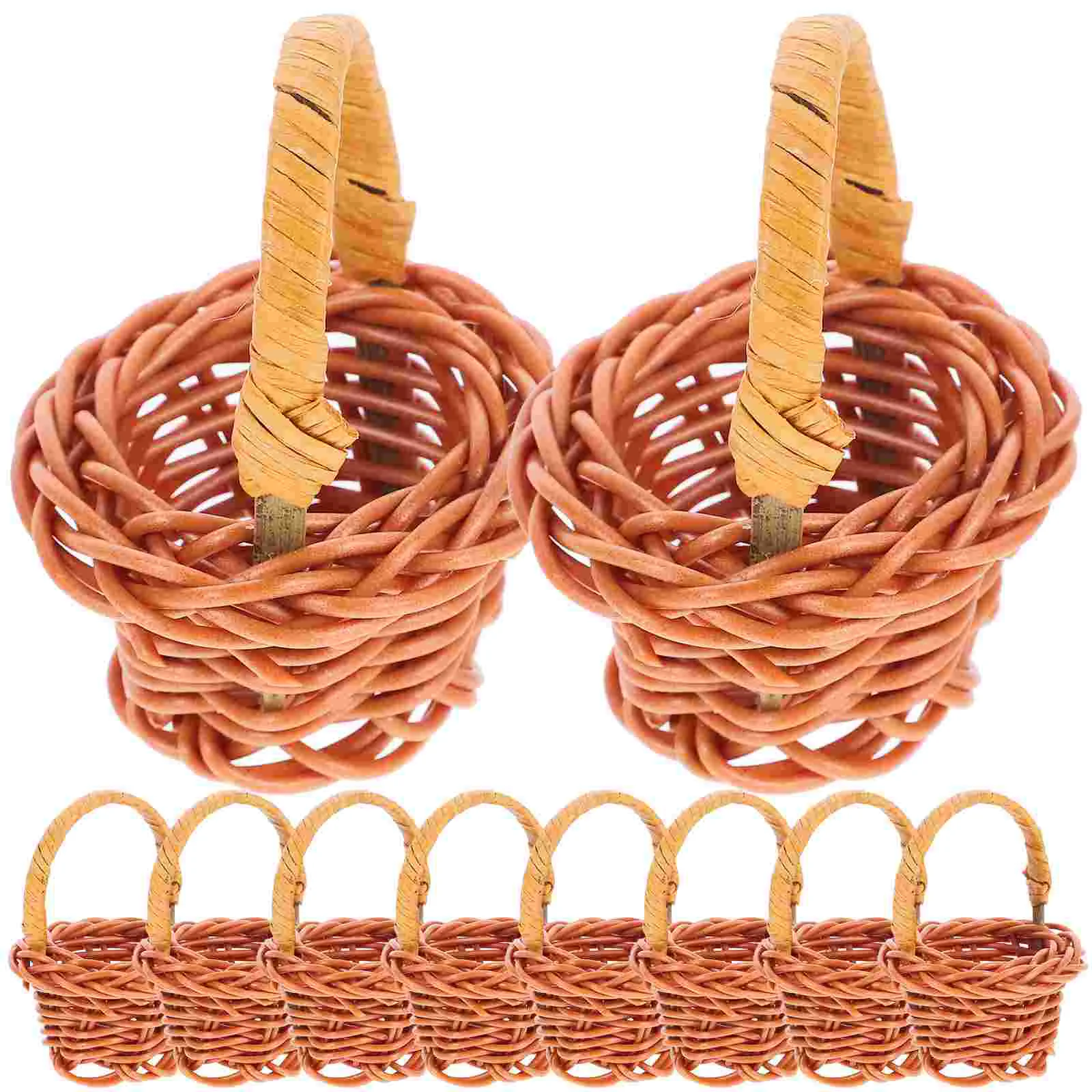 

10 PCS Mini Shopping Basket Decorative Arrangement Gift Container Storage Organizer Rattan Desktop Baby Toys