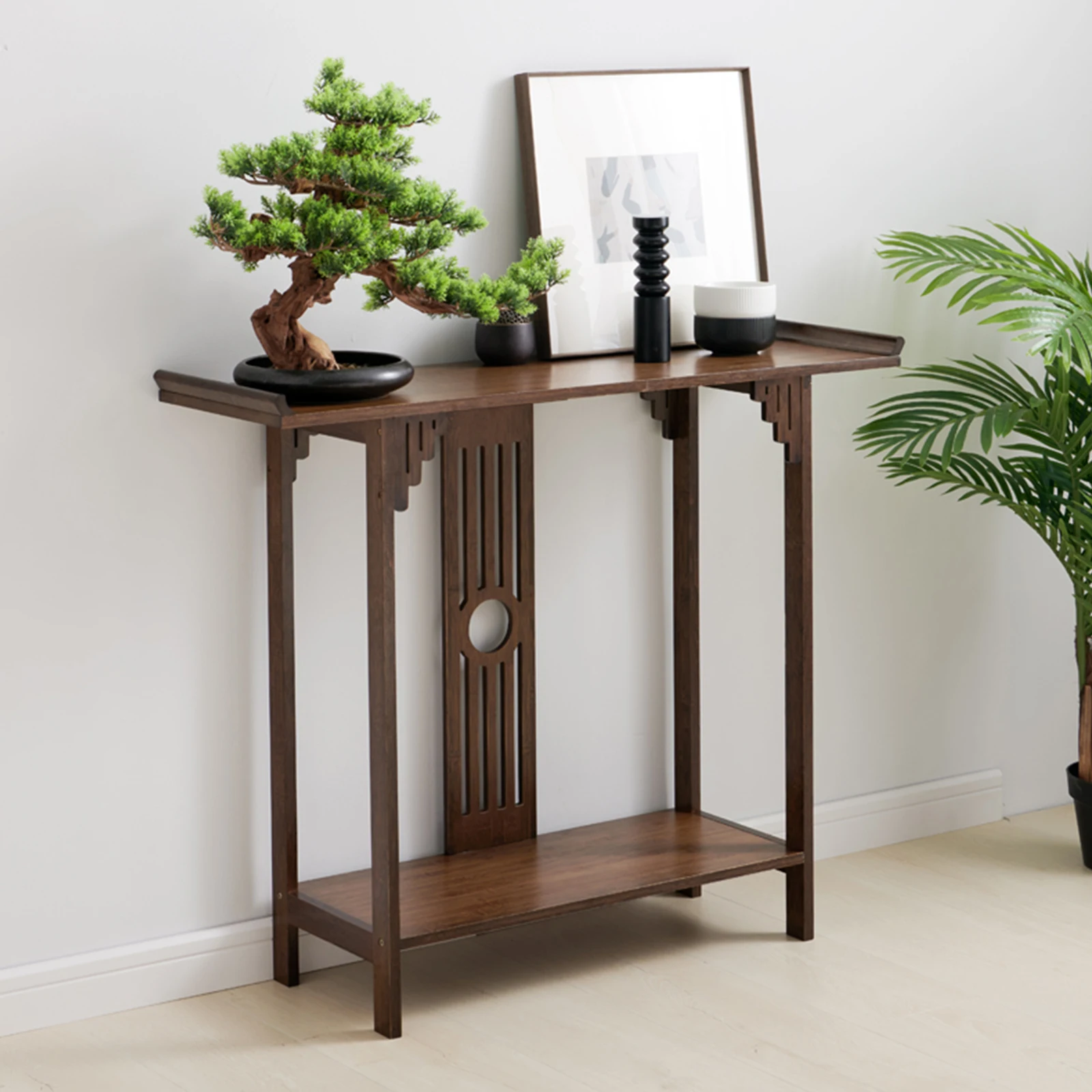 

Bamboo Storage Cabinet – Vintage Chinese-Style Entryway Table, Large Storage Space, Walnut Tone, Sturdy & Easy to Assemble