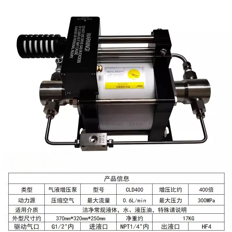 

High Pressure Pneumatic Liquid 400x Amplification Pressurized Booster Pump is suitable for pressurizing water/hydraulic oil