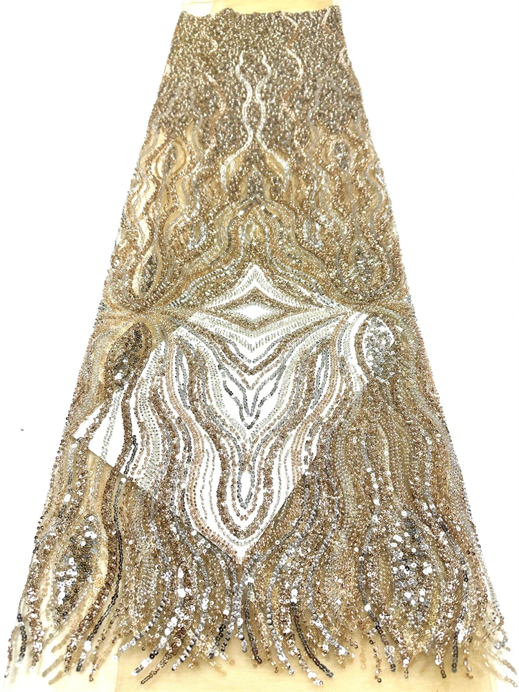 

Элегантная кружевная ткань 2026: высококачественное французское кружево с цветочным узором, пайетками и вышивкой бисером на тюле для вечерних и свадебных платьев, 5 ярдов