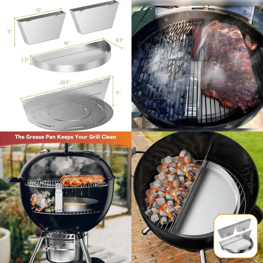 

Поддон для сбора жира и воды для угольного гриля с отсоединяемыми емкостями и лотком из нержавеющей стали, аксессуар для гриля-барбекю для 22-дюймовых грилей-котелков