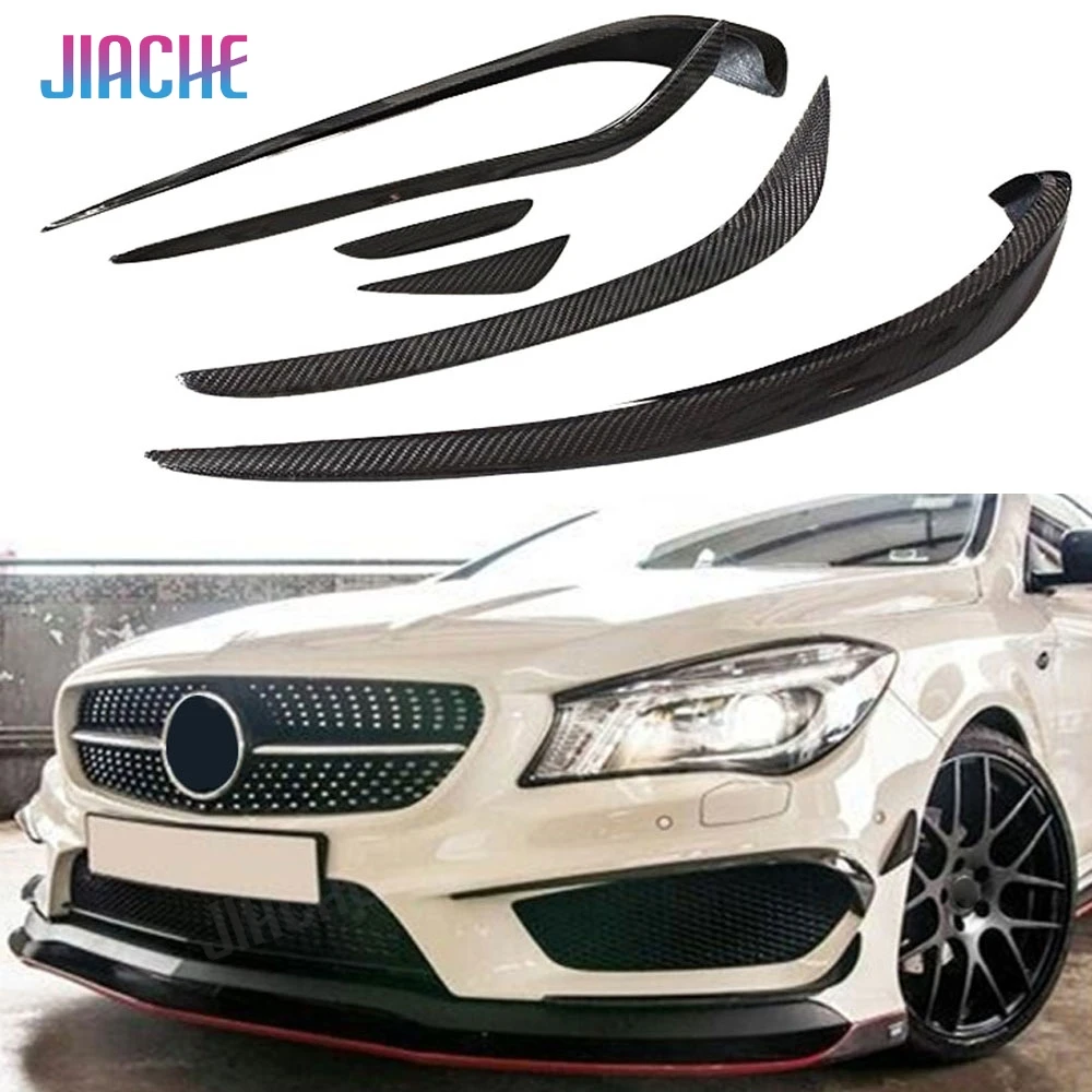 1SET Front Fog Lamp Air Knife Trim Carbon Fiber Splitter Decor Strips For Benz CLA Class W117 C117 CLA200 CLA220 2017 2018 FRP