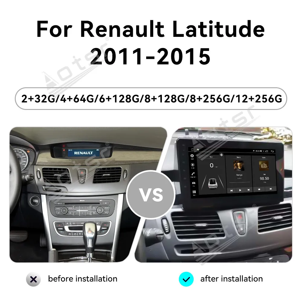 Para Renault Latitude 2011-2015, Rádio de Carro Android 15 com Tela HD de 10.1 Polegadas, Reprodutor de Vídeo Multimídia para Carro, Unidade de Navegação GPS Carplay