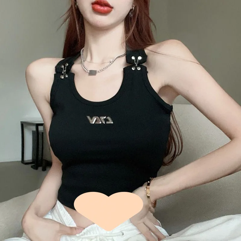 

Summer new design small fashion versatile slim and slimming buckle camisole women's collar outerwear top
