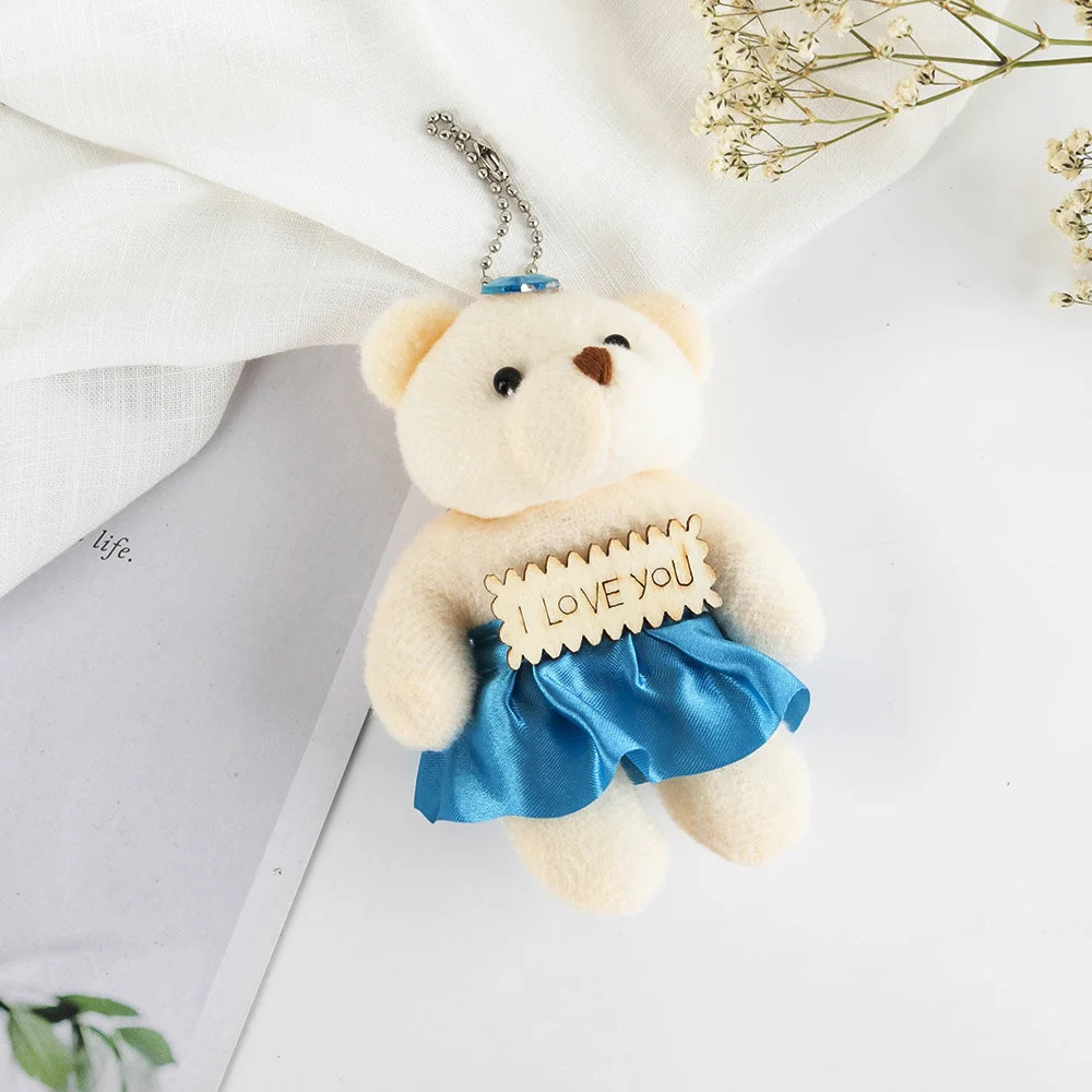 New 10cm Wooden Sign Models Bouquet Apron Siamese Bear Plush Small Doll Cartoon Cute Plush Toys Keychain Pendant Kid Gift