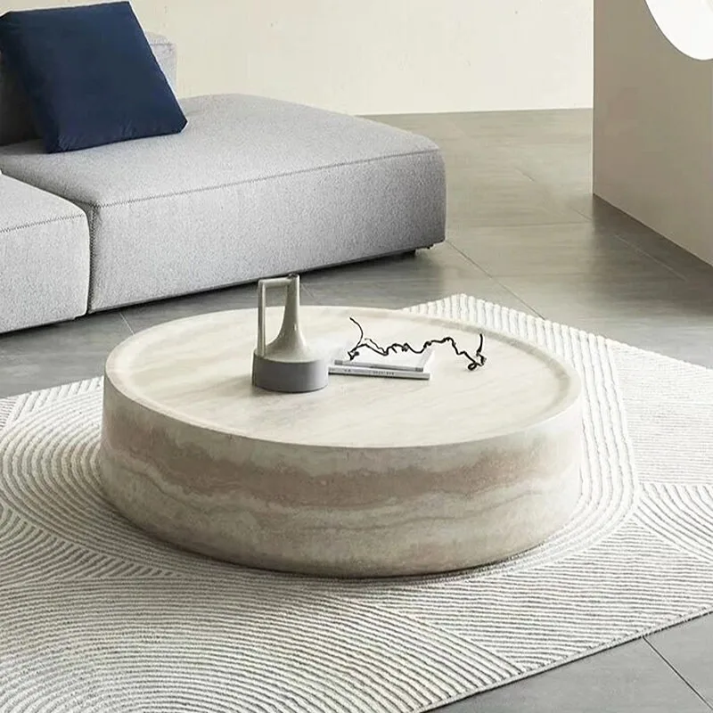 Cave Stone Tea Table, Living Room, Home, High-end Artistic Sense, Homestay, Circular Marble Tea Table