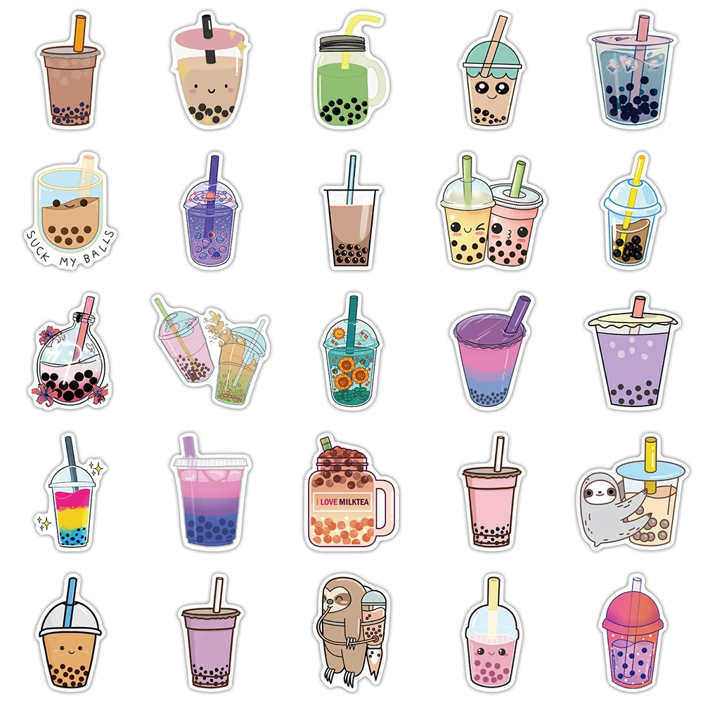 10/30/50pcs Cute Pearl Milk Tea Stickers Bubble Tea Drink Cartoon Decals for Kid DIY Laptop Water Bottle Kawaii Sticker Toy Gift