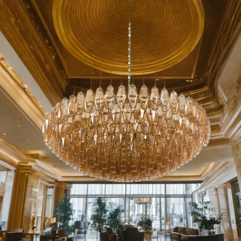 

Europe Crystal chandelier designer light LED Hanging Lamps for High Ceiling Suitable for Hotel Lobby Lustre Remote Dimmable