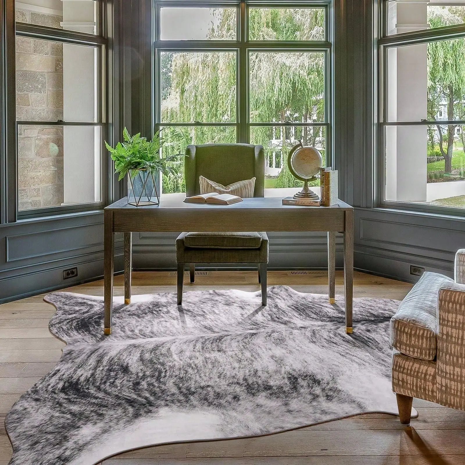 

Western Home Decor Cow Print Rugs, Faux Leather Animal Cowhide Bedroom Carpet, Color Yellow Grey Multiple Sizes A