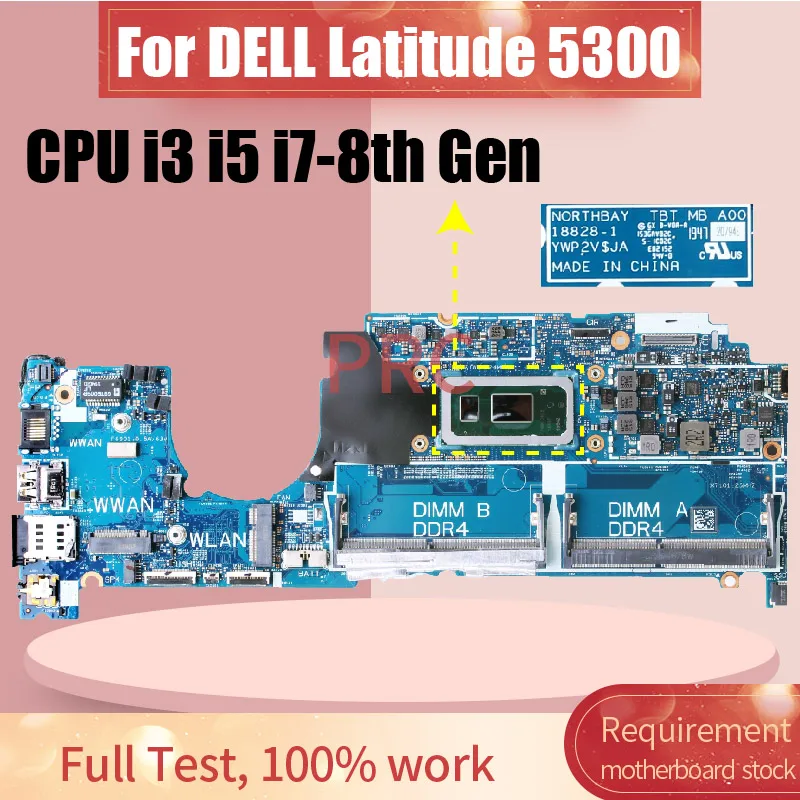 18828-1 For Dell Latitude 5300 Laptop Motherboard 01XY7X 0M4J82 With CPU i3 i5 i7-8th Gen CPU DDR4 Notebook Mainboard Tested