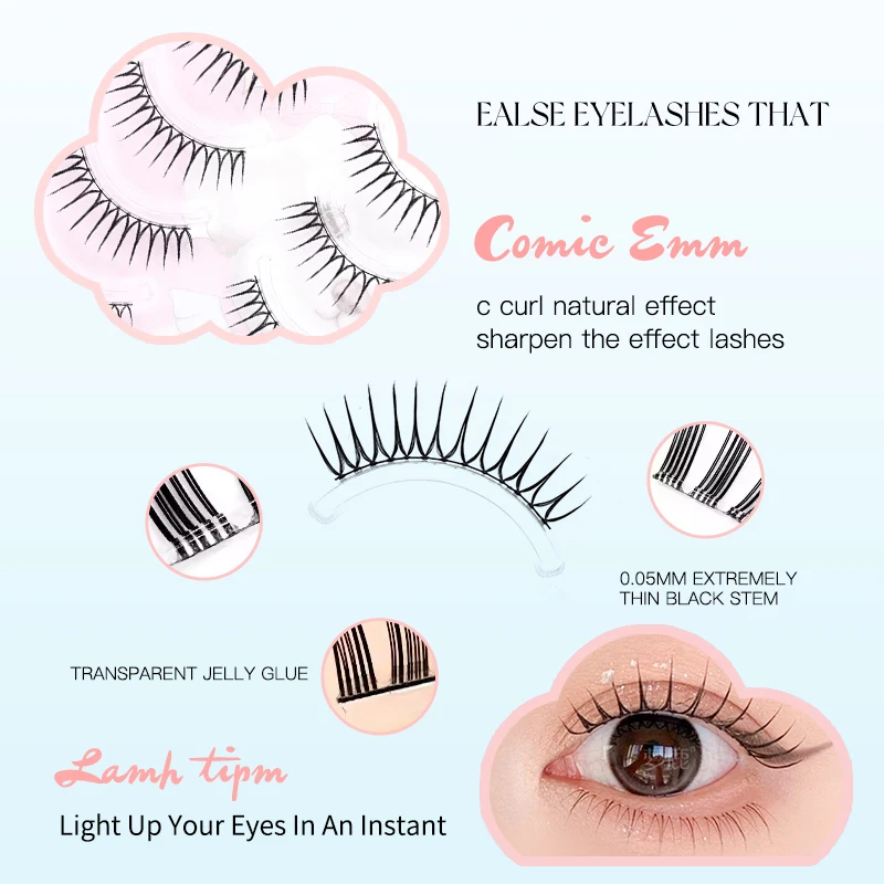 5 Pairs of False Eyelashes Korean V-Shaped Girl Group lashes 0.14mm Soft Natural Clear Eyelashes Mink
