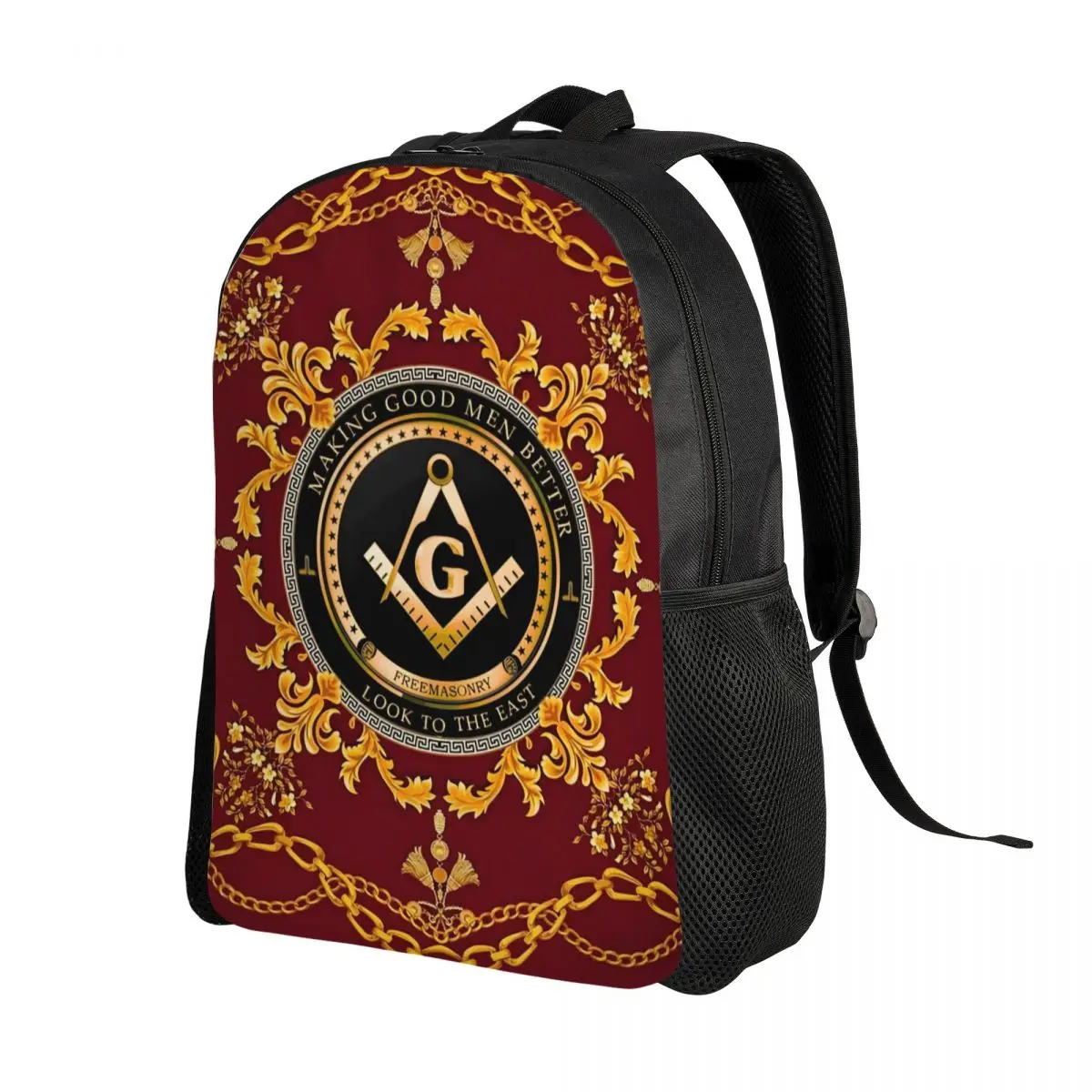 Custom Freemason Mason Symbol Backpacks for Women Men Waterproof School College Masonic Freemasonry Baroque Bag Print Bookbags